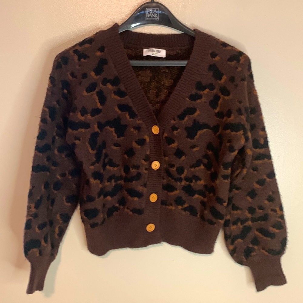 Double Zero Animal Print Button Down Sweater Size… - image 1